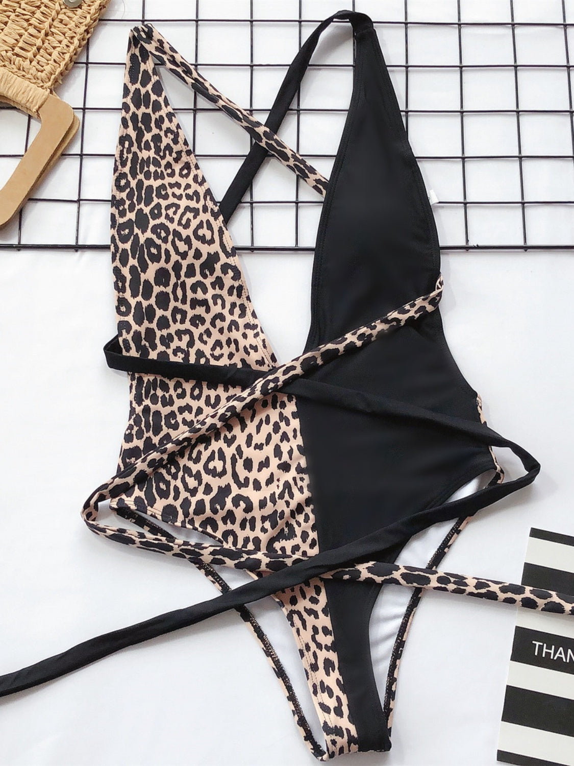 Tied Leopard Plunge One-Piece Swimwear, NikkiandNaomi