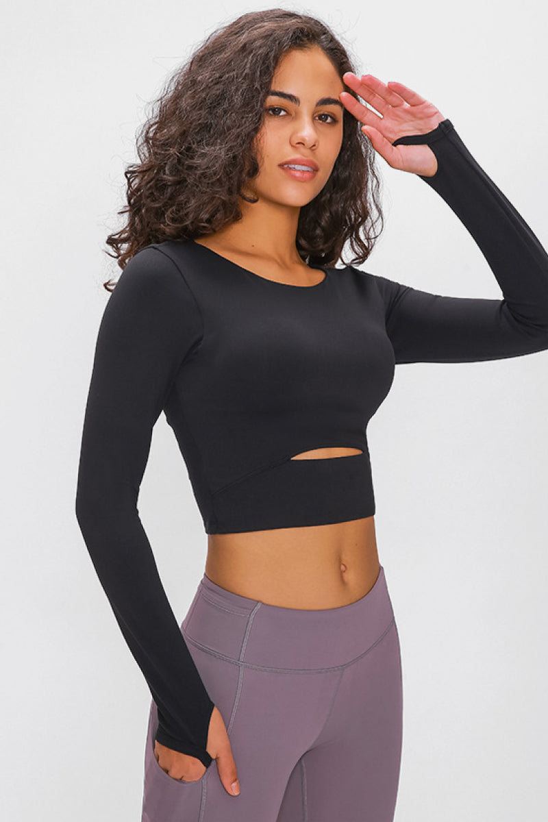 Millennia Long Sleeve Cropped Top With Sports Strap, NikkiandNaomi