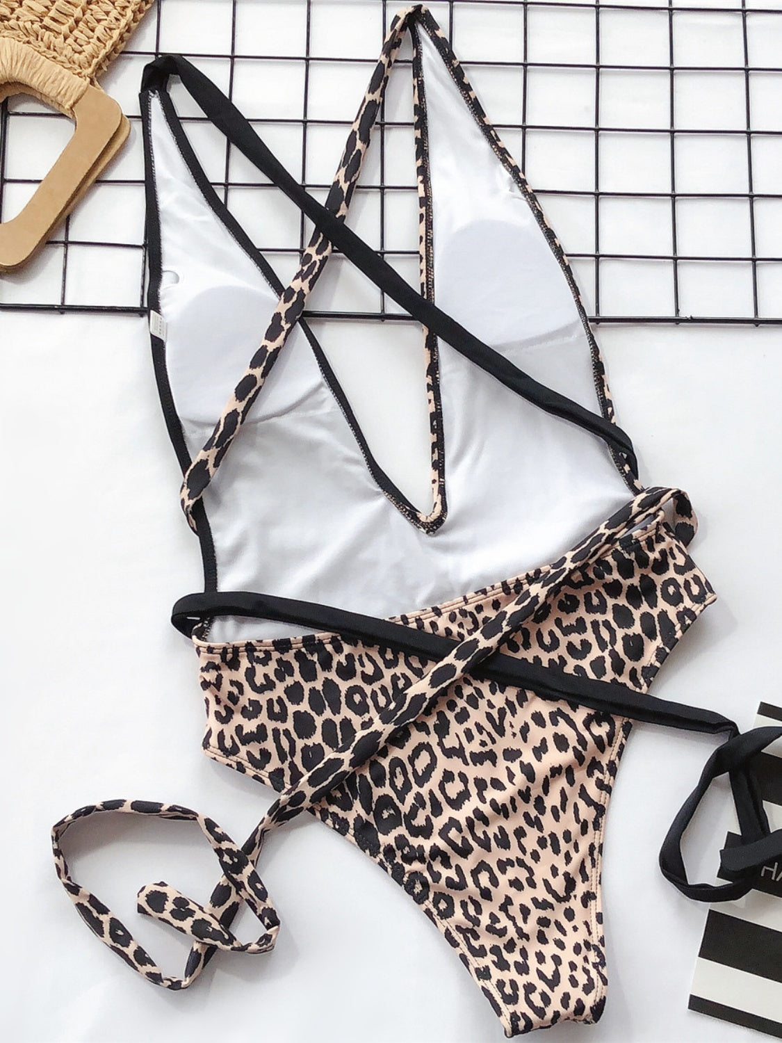 Tied Leopard Plunge One-Piece Swimwear, NikkiandNaomi