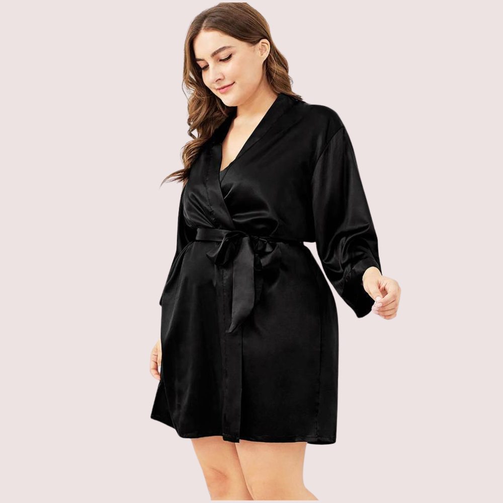 5XL-6XL Black Japanese Silk Satin Robe,,NikkiandNaomi