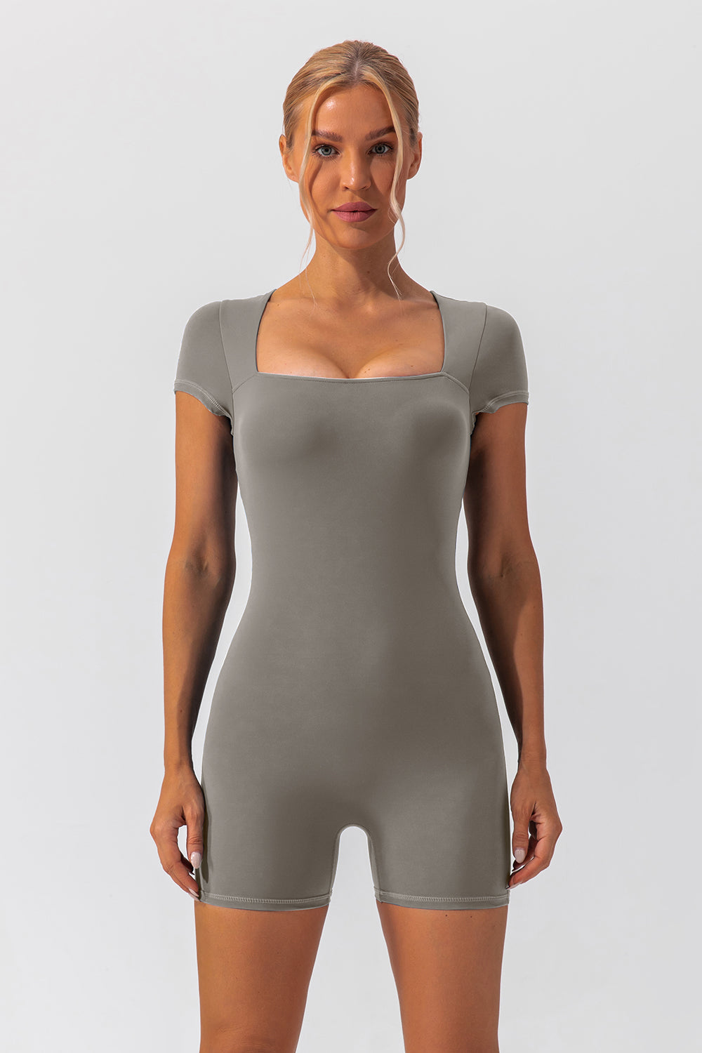 Square Neck Cap Sleeve Active Romper, NikkiandNaomi