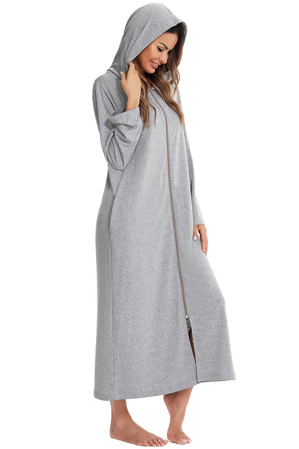 Zip Front Hooded Night Dress with Pockets, NikkiandNaomi