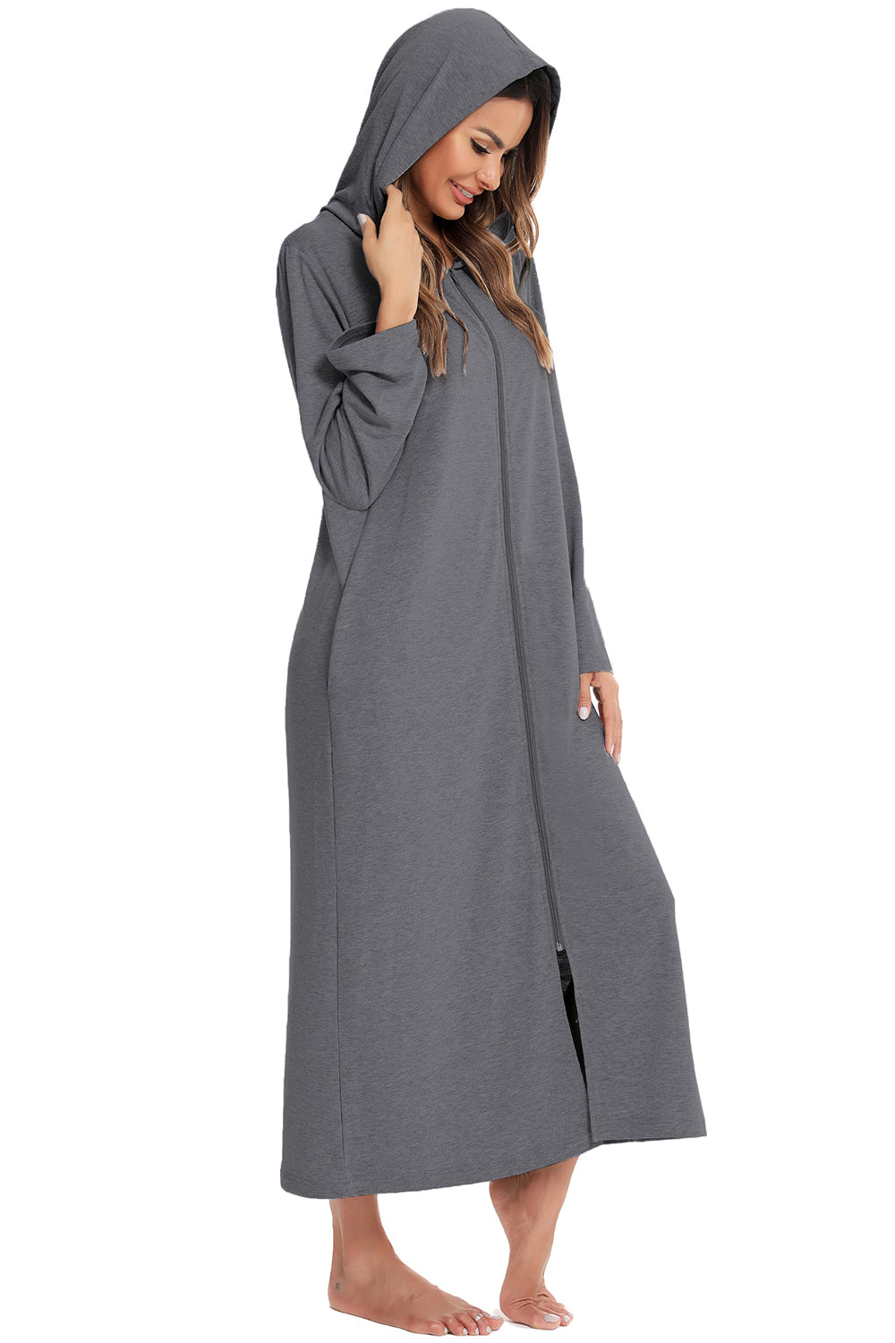 Zip Front Hooded Night Dress with Pockets, NikkiandNaomi