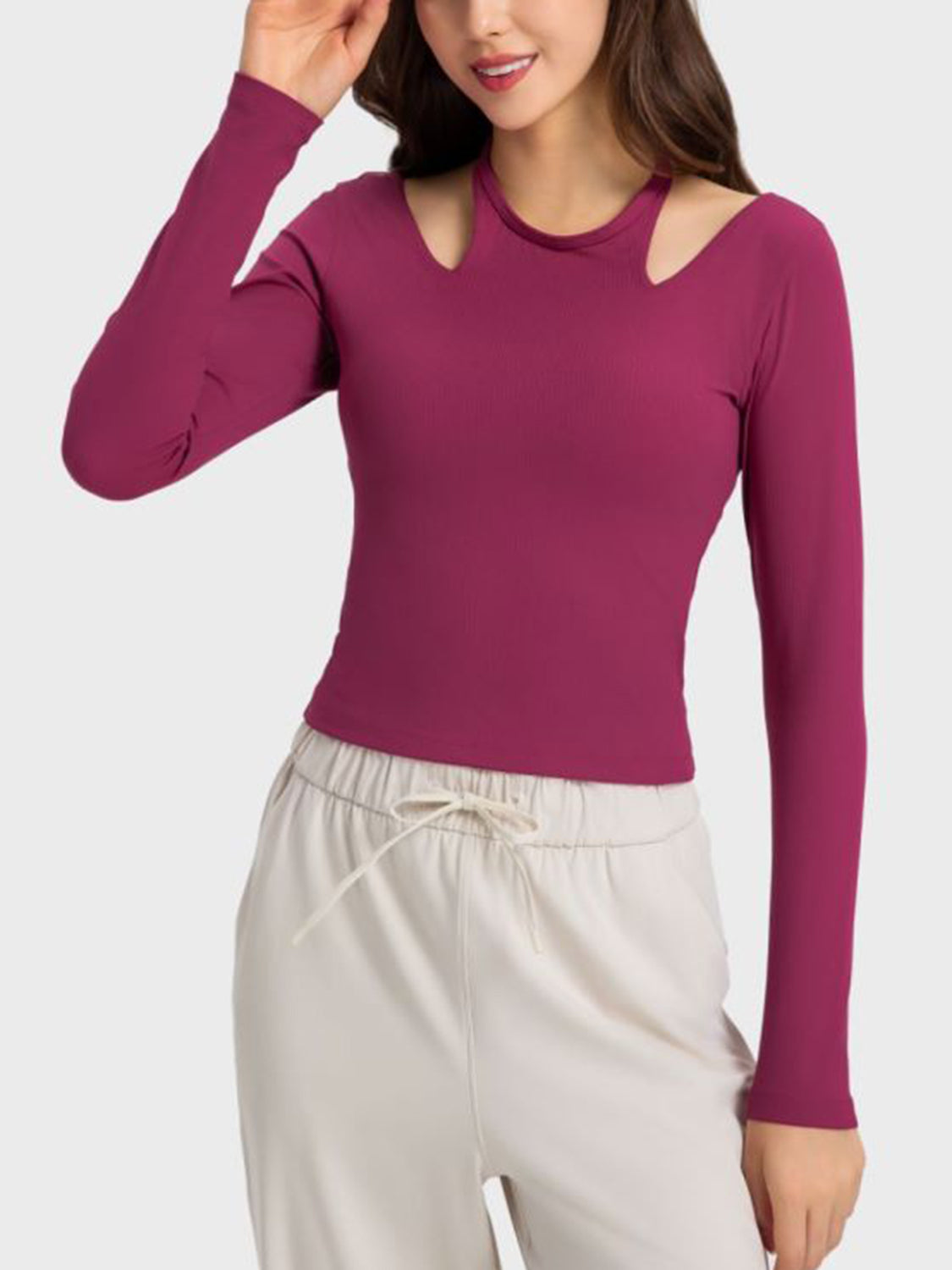 Millennia Halter Neck Long Sleeve Sporty Top, NikkiandNaomi