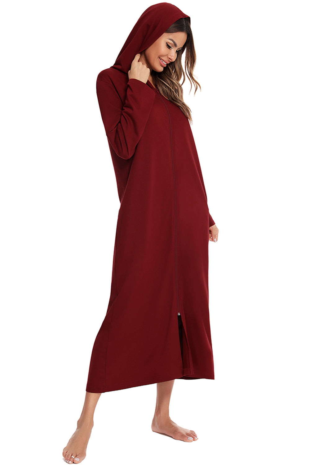 Zip Front Hooded Night Dress with Pockets, NikkiandNaomi