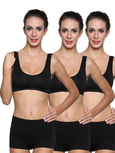 Scoop Neck Black Sports Bra Boyshorts Set(Pack of 3), NikkiandNaomi