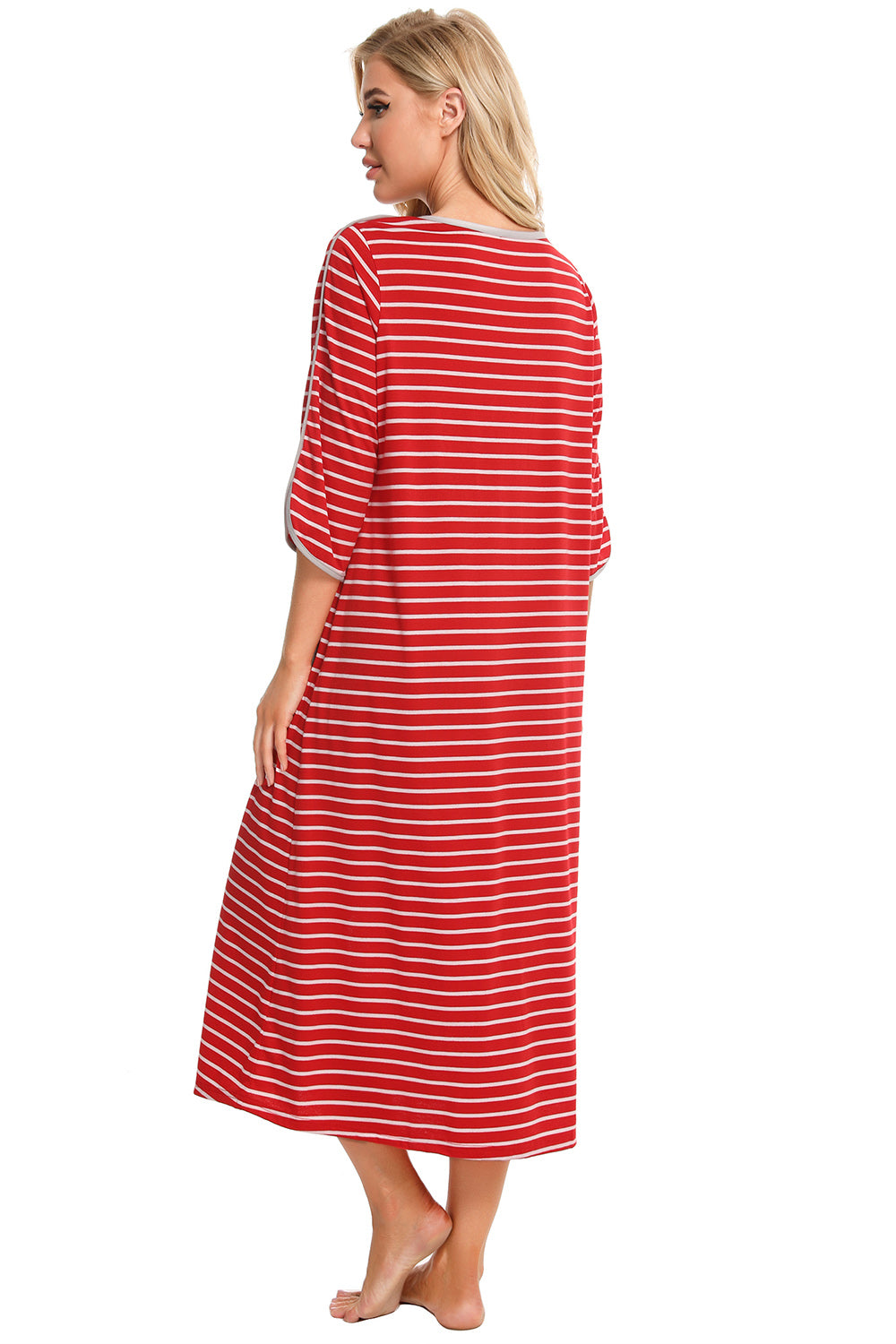 Round Neck Three-Quarter Sleeve Midi Night Dress, NikkiandNaomi