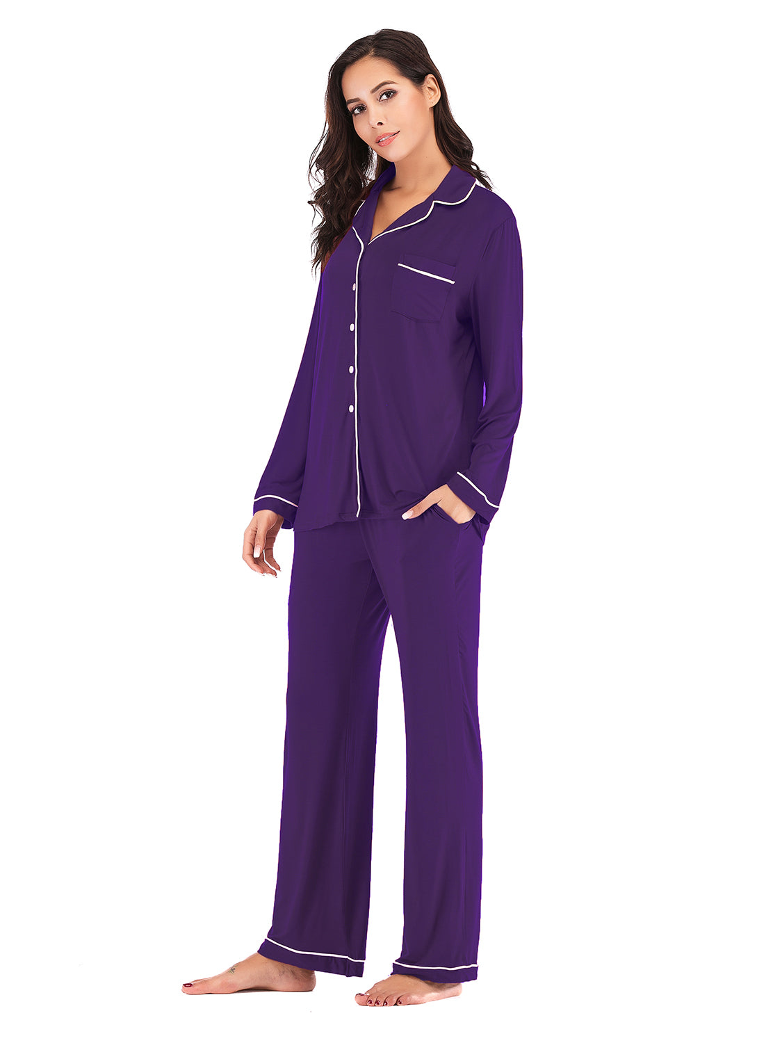 Collared Neck Long Sleeve Loungewear Set with Pockets, NikkiandNaomi