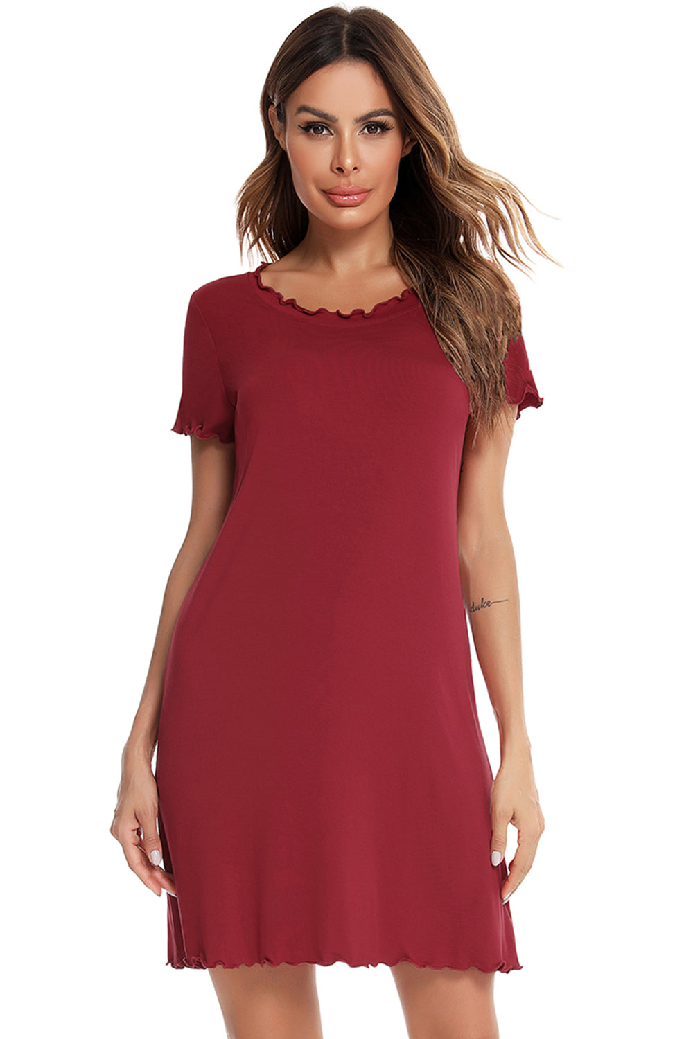 Round Neck Short Sleeve Lounge Dress, NikkiandNaomi