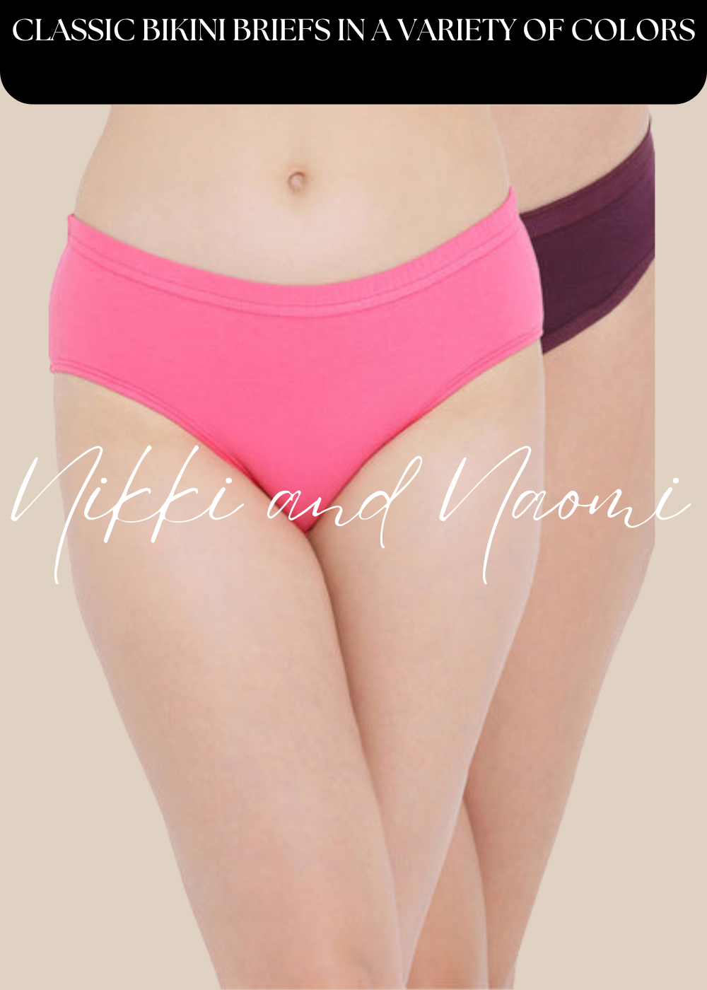 Pack of 2 plain, comfy bikini briefs in assorted colors.