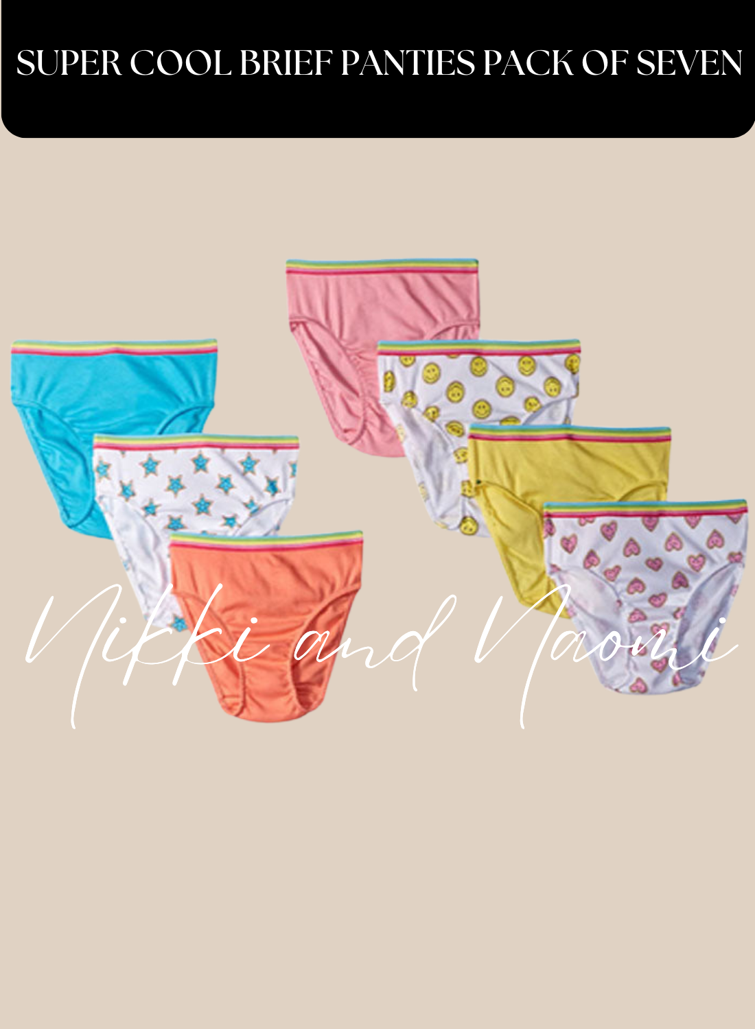 7 pack of colorful brief panties by Nikki and Naomi