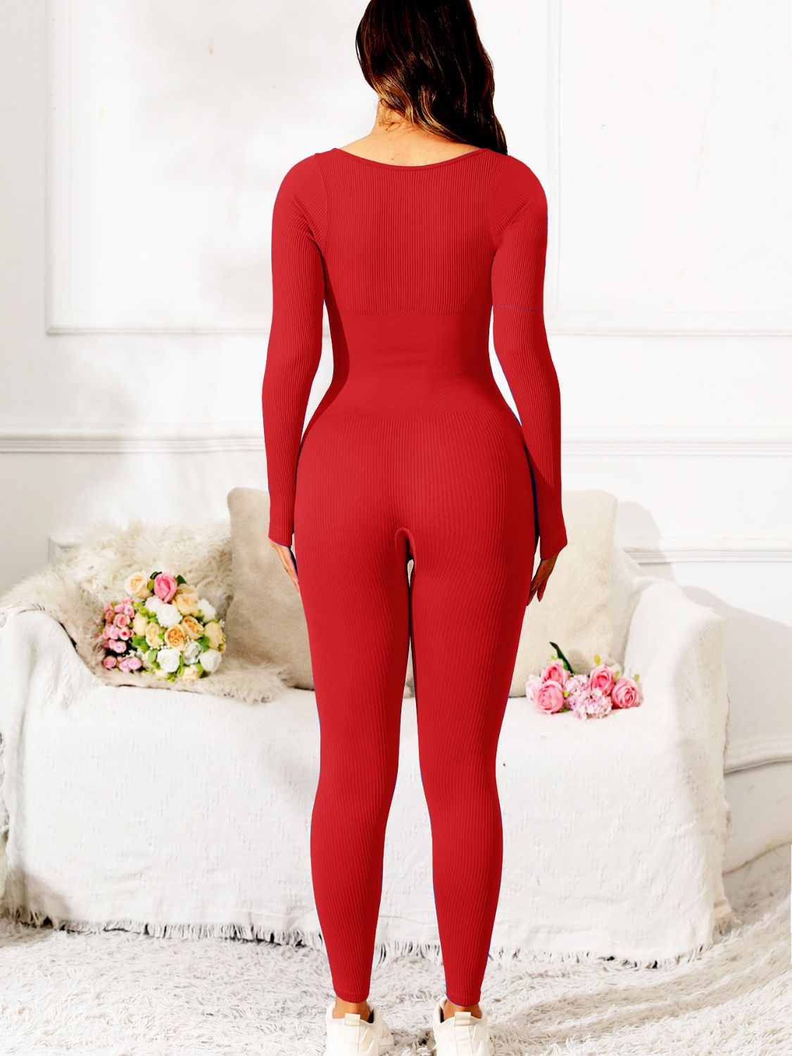 Scoop Neck Long Sleeve Active Jumpsuit, NikkiandNaomi