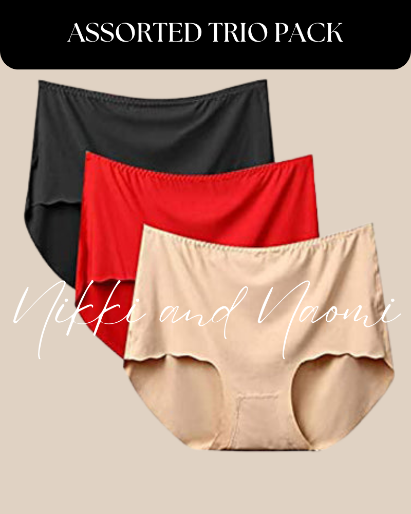 Three seamless panties in assorted colors.