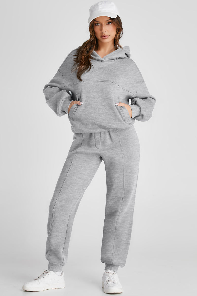 Dropped Shoulder Long Sleeve Hoodie and Pants Active Set, NikkiandNaomi