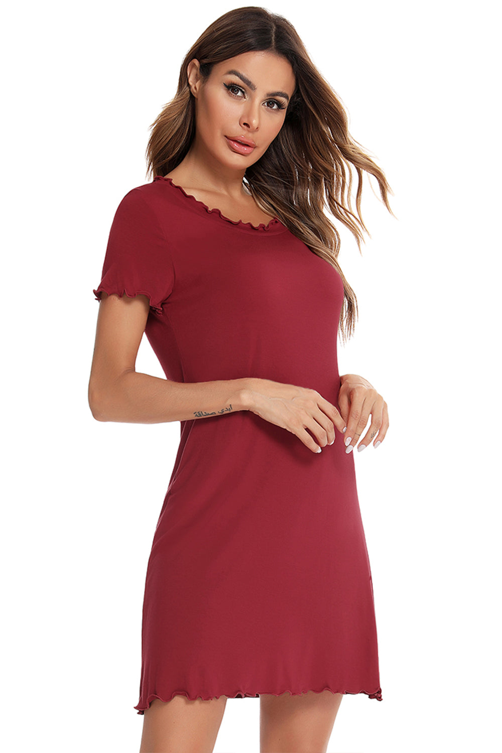 Round Neck Short Sleeve Lounge Dress, NikkiandNaomi