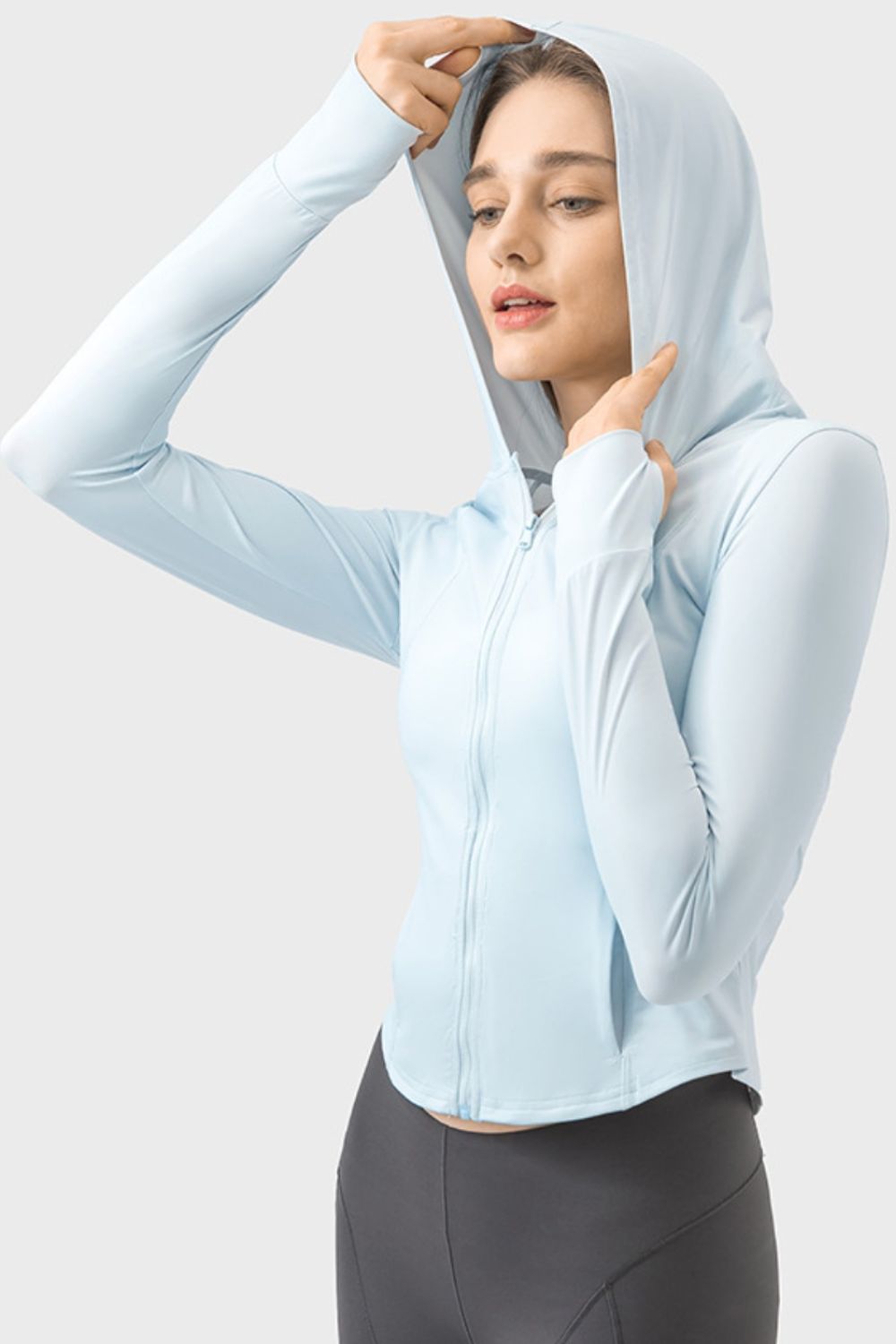 Millennia Pocketed Zip Up Hooded Long Sleeve Active Outerwear, NikkiandNaomi