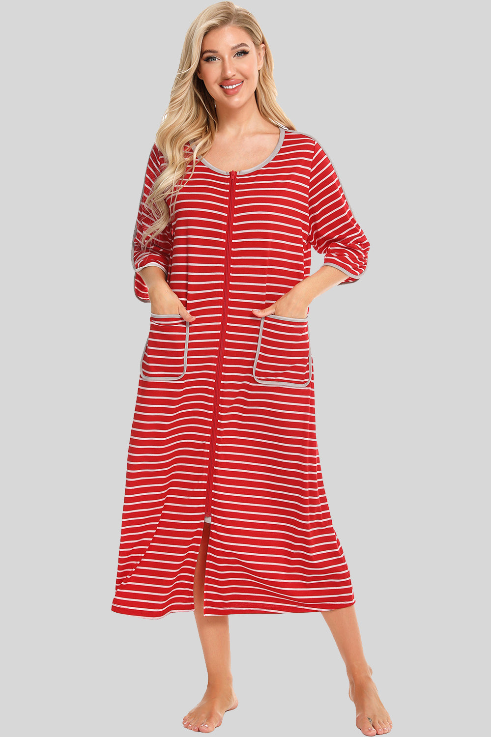 Round Neck Three-Quarter Sleeve Midi Night Dress, NikkiandNaomi