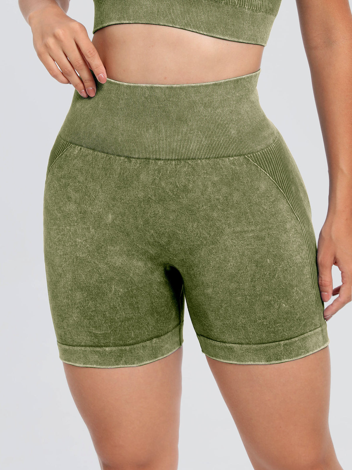 Washed High Waist Active Shorts, NikkiandNaomi