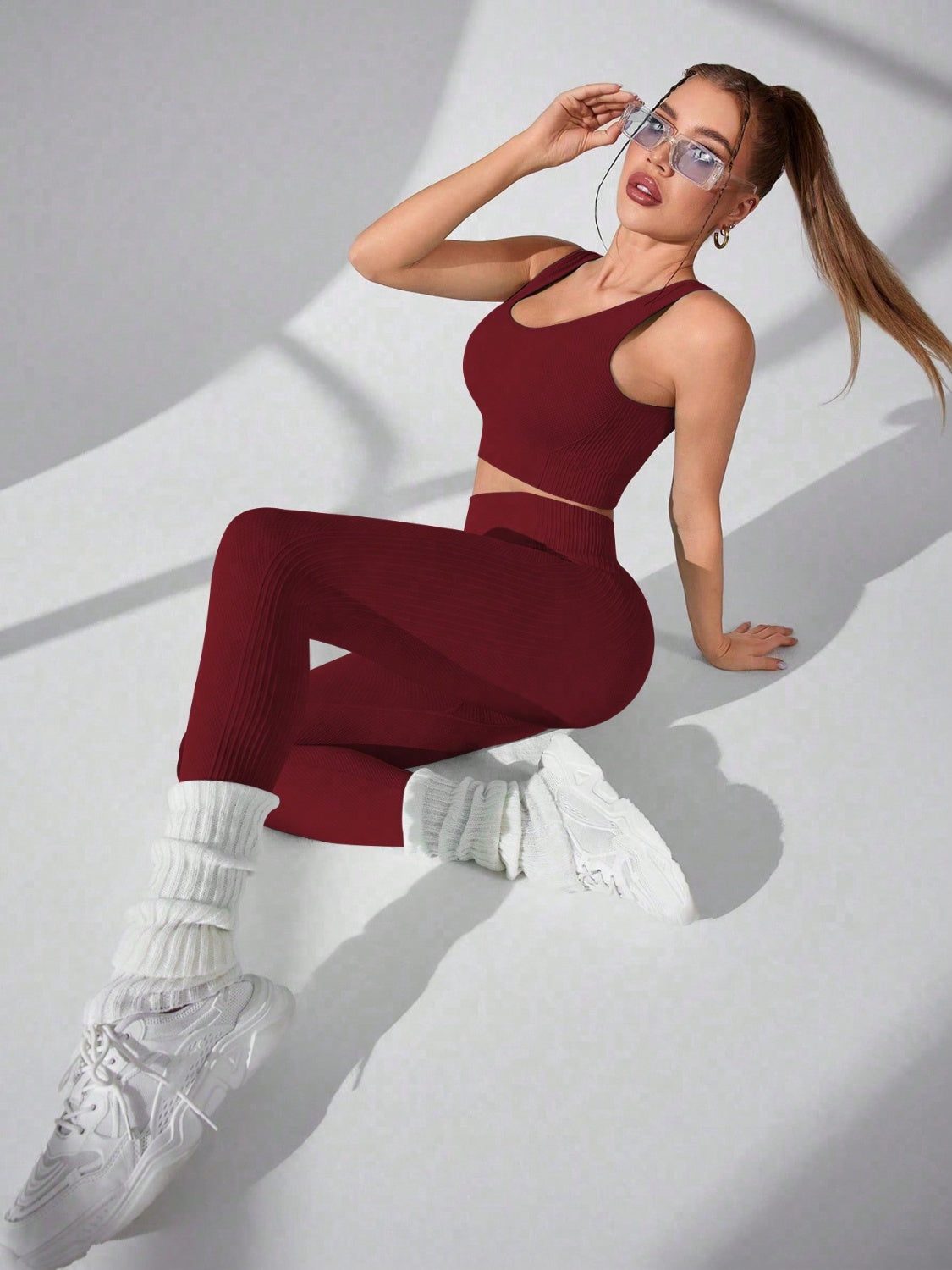 Scoop Neck Wide Strap Top and Pants Active Set, NikkiandNaomi