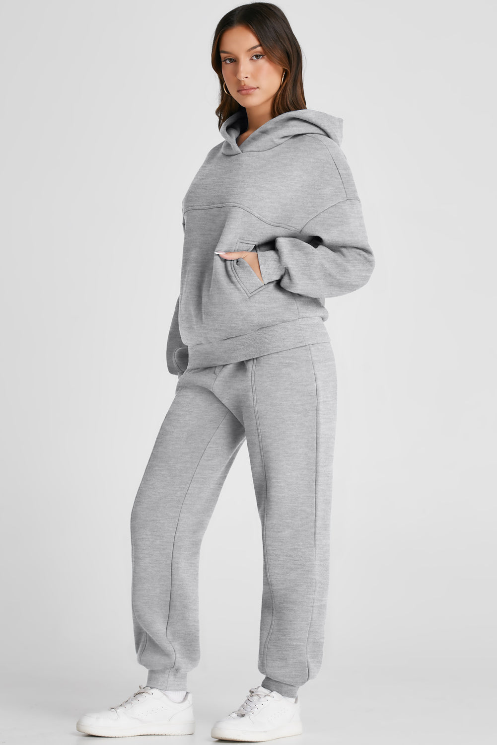 Dropped Shoulder Long Sleeve Hoodie and Pants Active Set, NikkiandNaomi