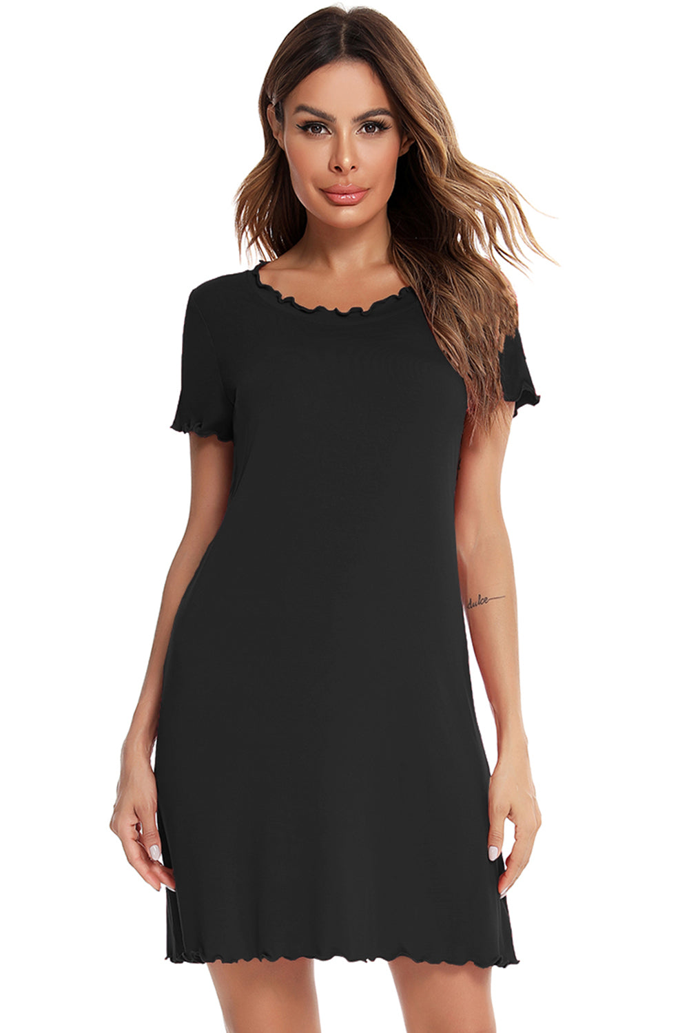 Round Neck Short Sleeve Lounge Dress, NikkiandNaomi