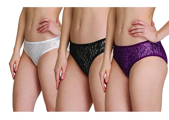 Women Low Waist Lace Panty Trio - Pack of 3, NikkiandNaomi