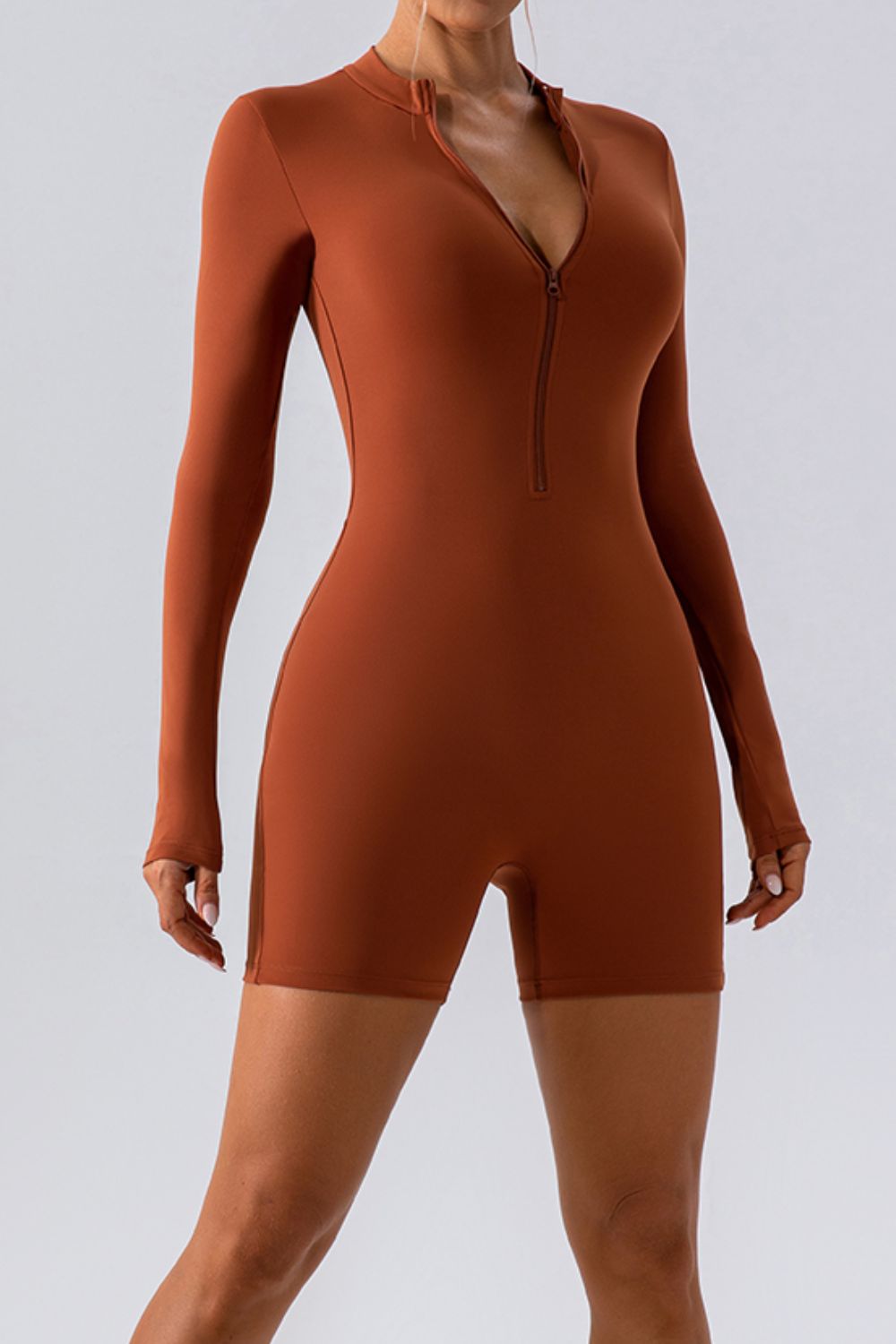 Half Zip Long Sleeve Active Romper, NikkiandNaomi