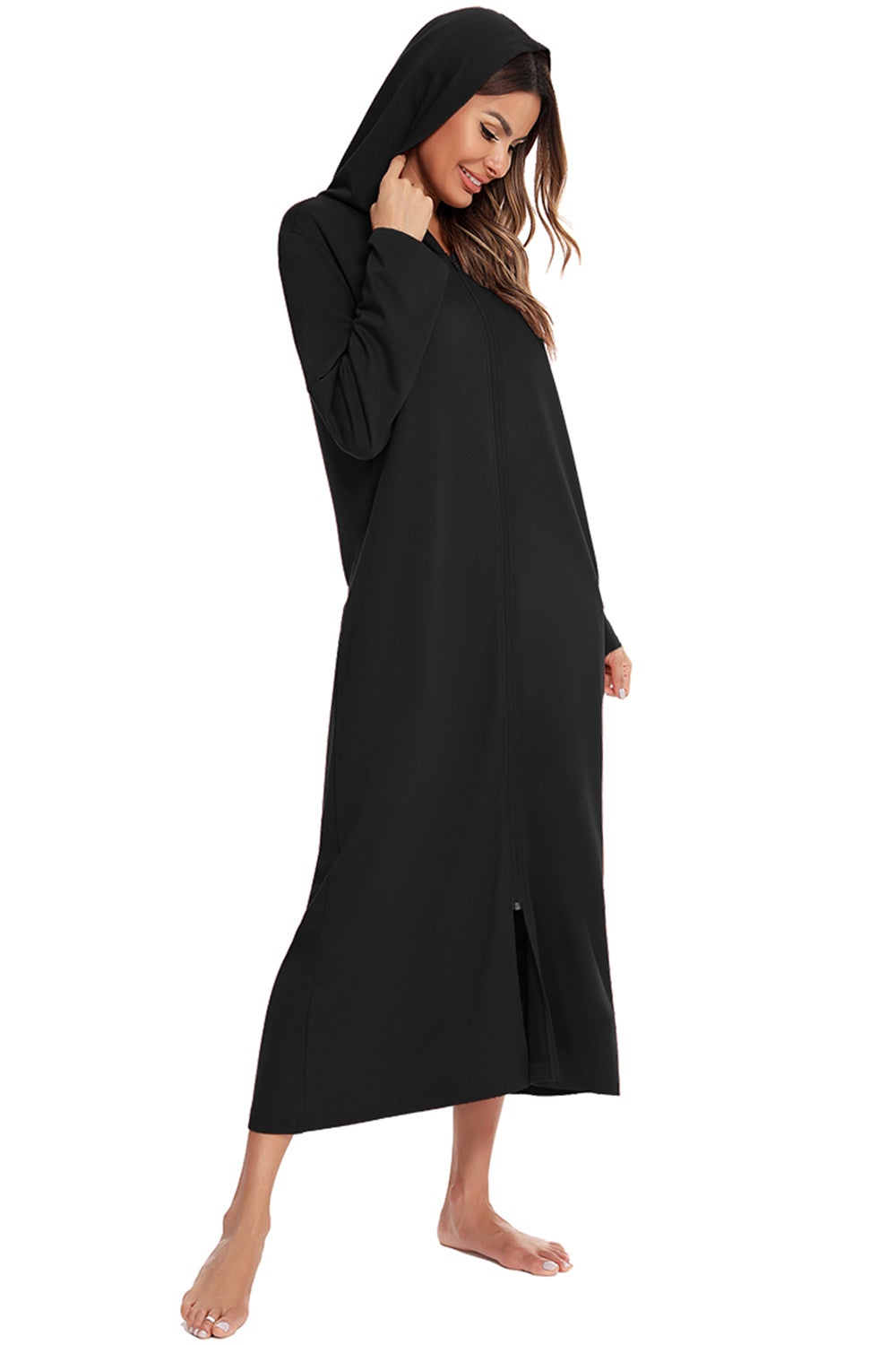 Zip Front Hooded Night Dress with Pockets, NikkiandNaomi