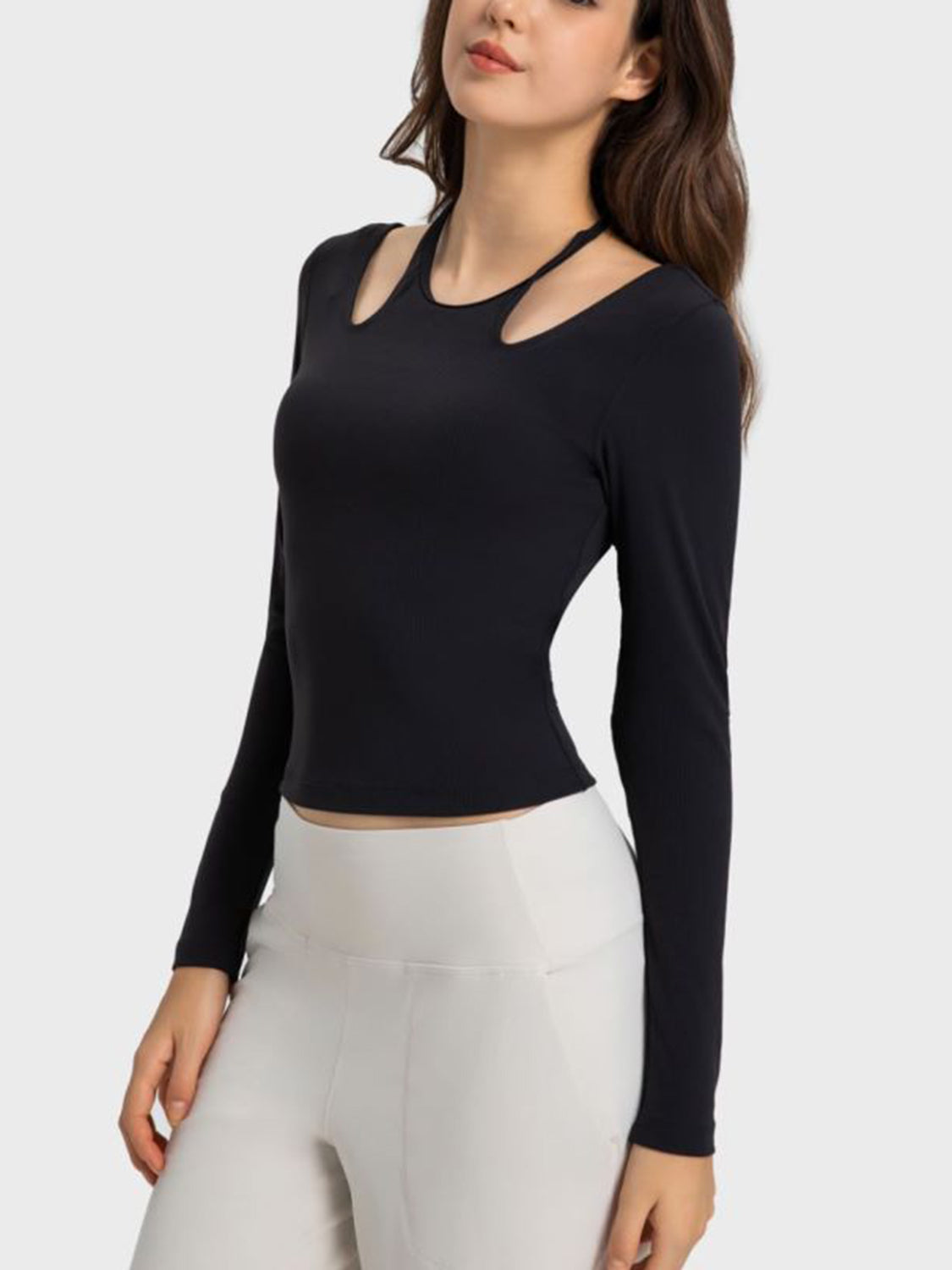 Millennia Halter Neck Long Sleeve Sporty Top, NikkiandNaomi