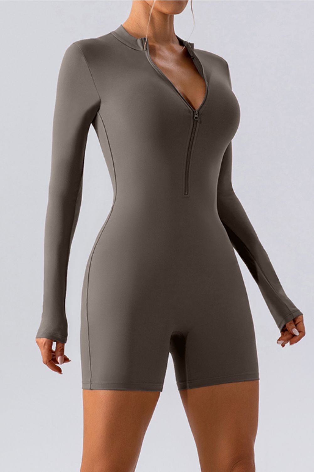 Half Zip Long Sleeve Active Romper, NikkiandNaomi