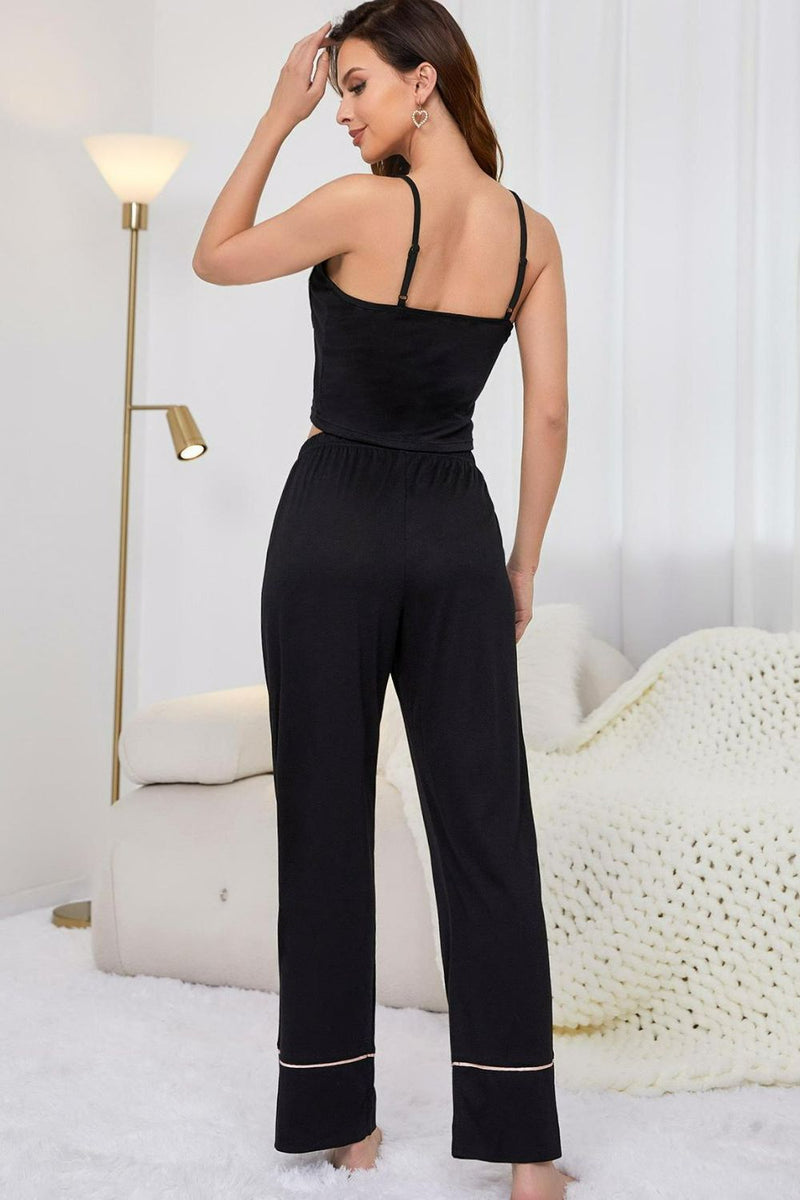 Contrast Trim Cropped Cami and Pants Loungewear Set, NikkiandNaomi