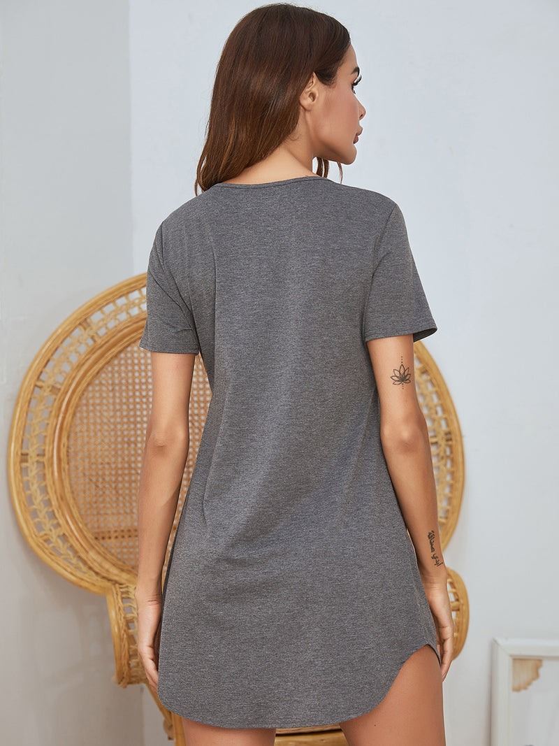 V-Neck Short Sleeve Lounge Dress, NikkiandNaomi