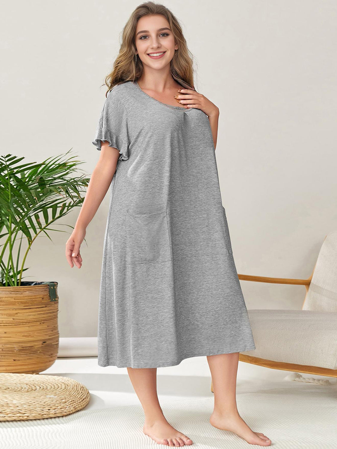 Plus Size Round Neck Short Sleeve Lounge Dress, NikkiandNaomi