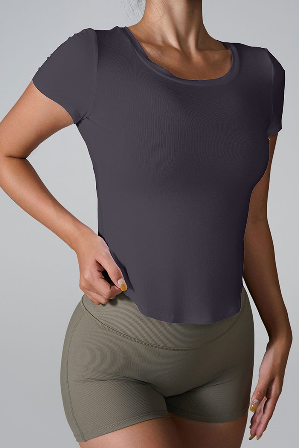 Cutout Round Neck Short Sleeve Active T-Shirt, NikkiandNaomi