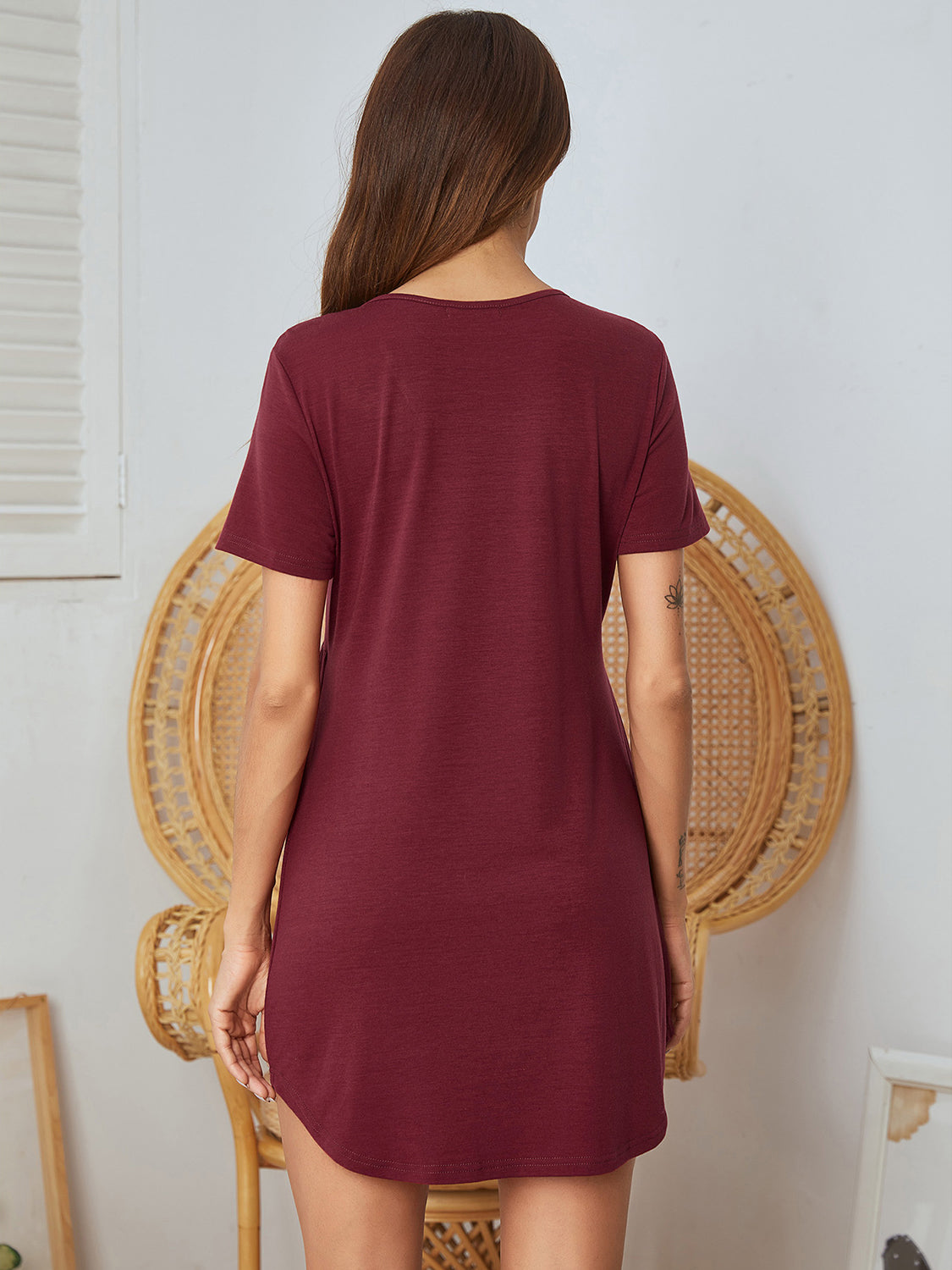 V-Neck Short Sleeve Lounge Dress, NikkiandNaomi