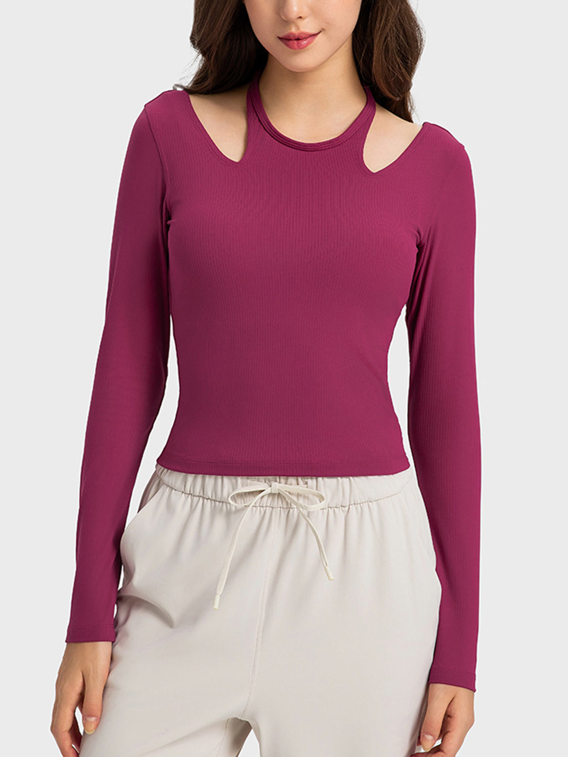 Millennia Halter Neck Long Sleeve Sporty Top, NikkiandNaomi