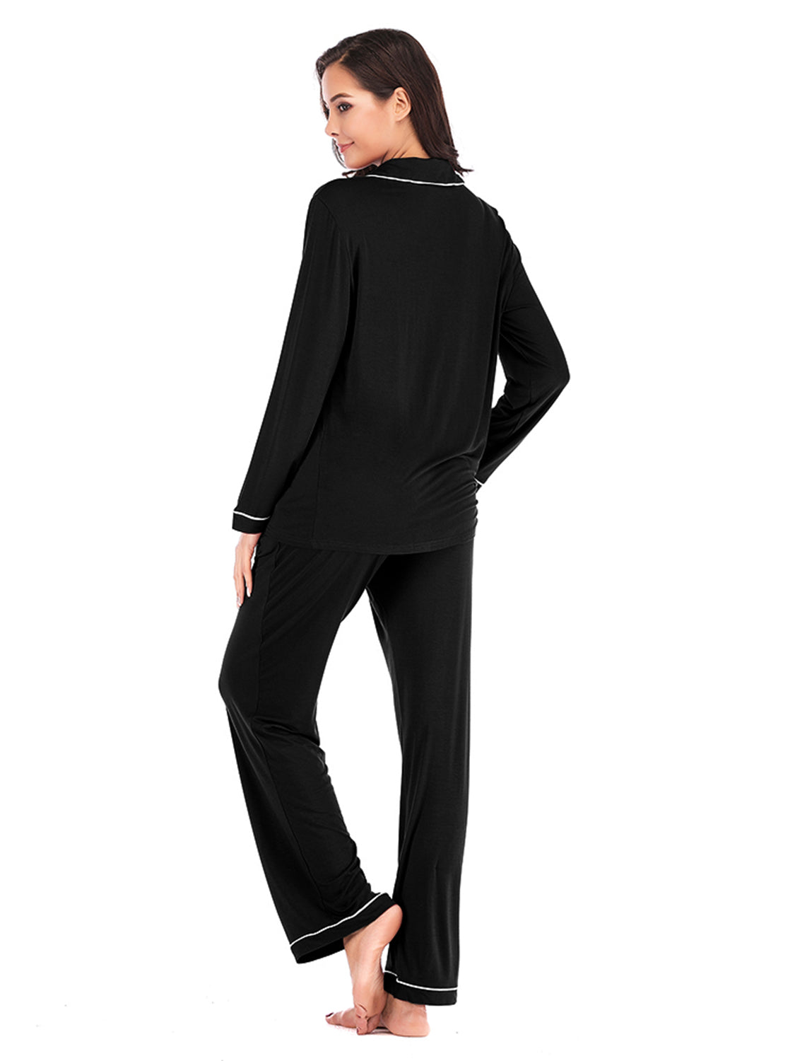 Collared Neck Long Sleeve Loungewear Set with Pockets, NikkiandNaomi