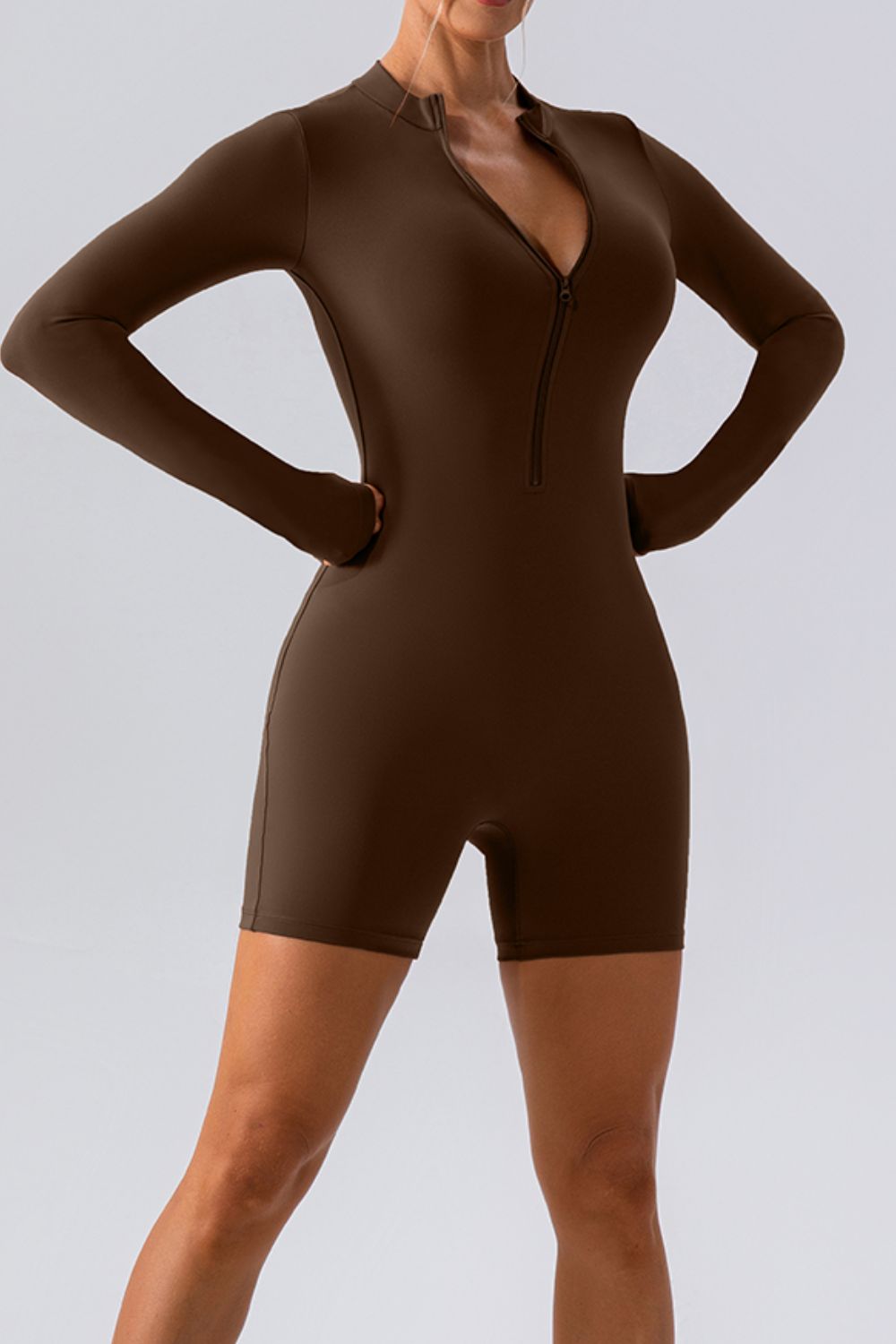 Half Zip Long Sleeve Active Romper, NikkiandNaomi