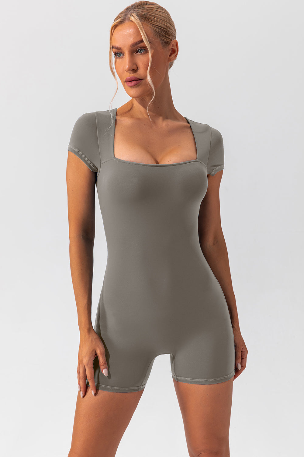 Square Neck Cap Sleeve Active Romper, NikkiandNaomi