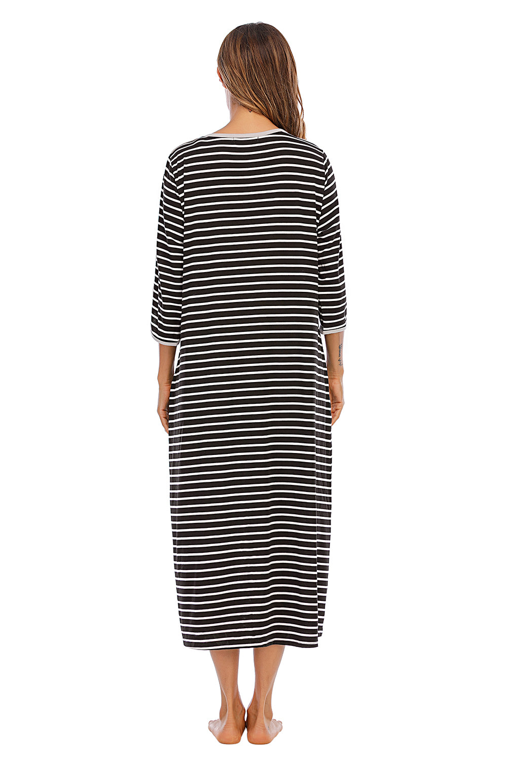 Round Neck Three-Quarter Sleeve Midi Night Dress, NikkiandNaomi