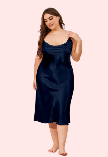 4XL 5XL Plus Size Satin Cowl Neck Dress,,NikkiandNaomi