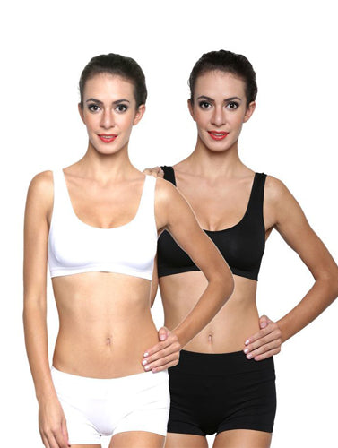 Black White Medium Support Sports Bra Sets, NikkiandNaomi