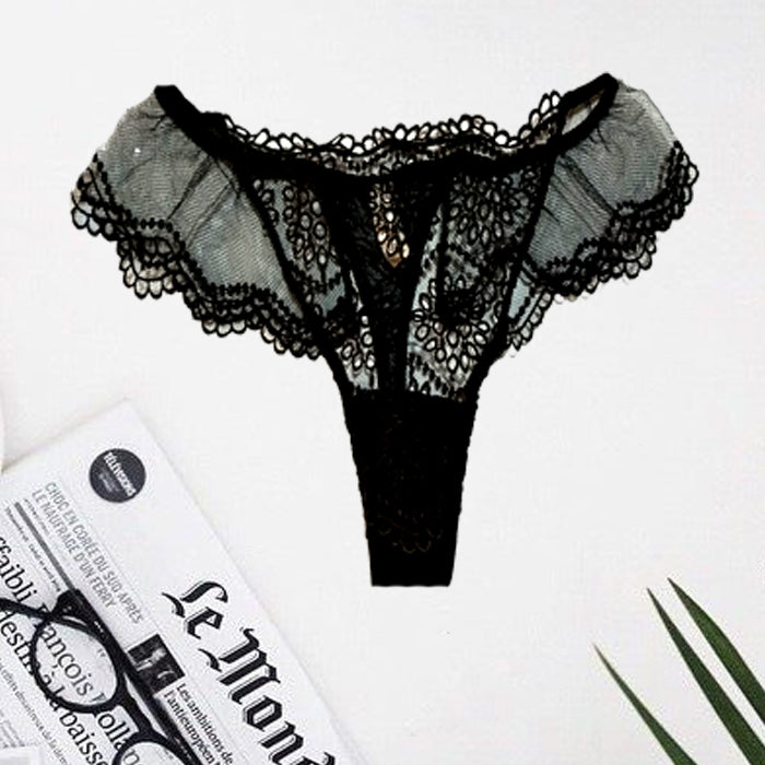 Christies Black Honeymoon Visible Lace Thong, NikkiandNaomi