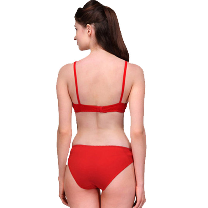 Comfy Red Cotton Everyday Bra Panty Set, NikkiandNaomi