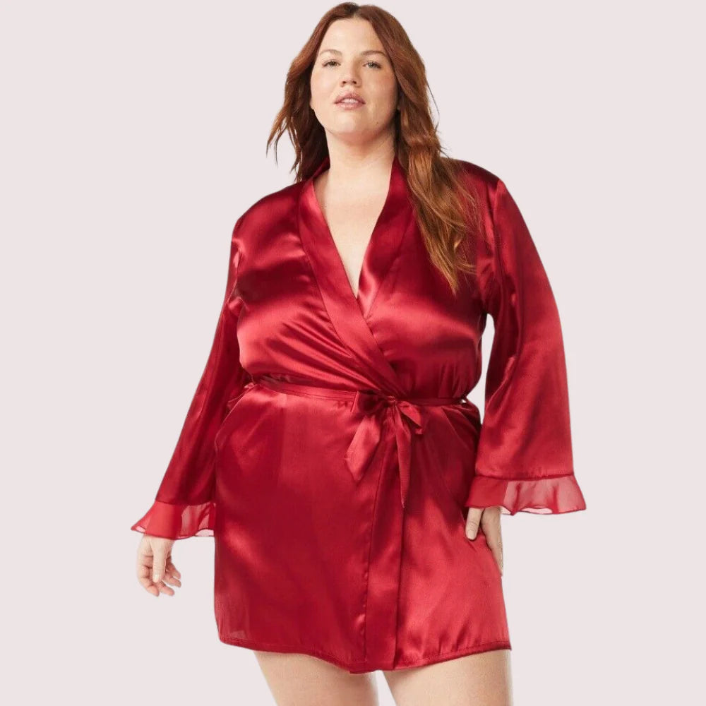 5XL-6XL Maroon Japanese Silk Satin Robe,,NikkiandNaomi