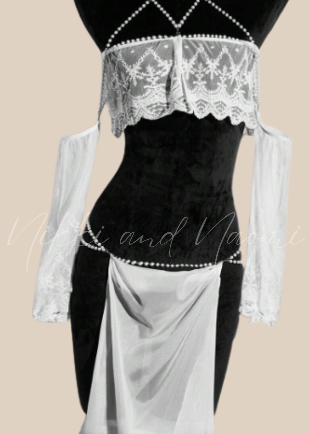 Exotic white lace roleplay belly dancer costume