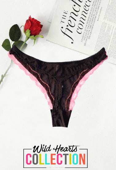 New Floral Scalloped Lace See Through Thong + 1 Free Bra