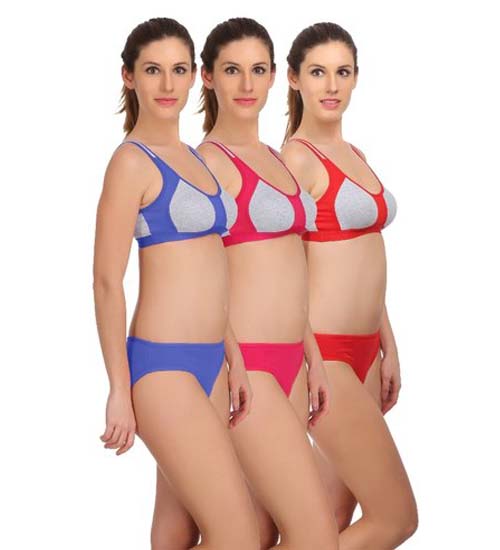 "Medium" Impact Sports Bra Panty Set Pack of 3,,NikkiandNaomi