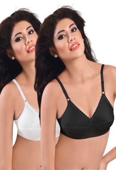 Plus Size- Pack Of 2 Black & White Cotton Front Bras