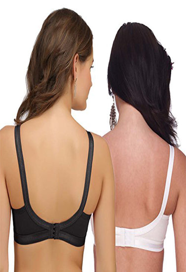 Plus Size- Pack Of 2 Black & White Cotton Front Bras